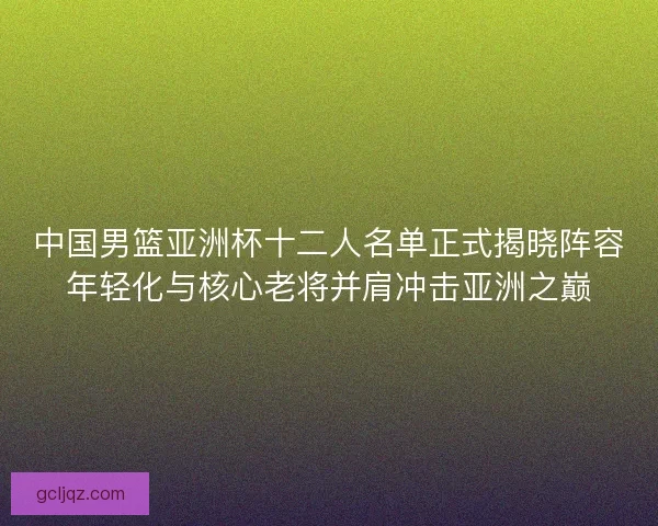 中国男篮亚洲杯十二人名单正式揭晓阵容年轻化与核心老将并肩冲击亚洲之巅